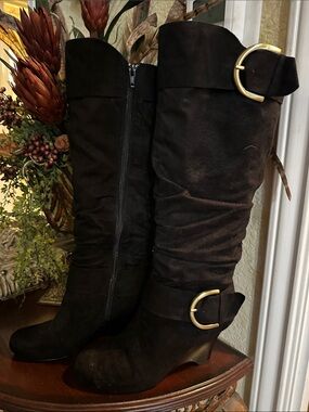 New Nordstrom Women’s Tall Buckle Suede Boots in Black